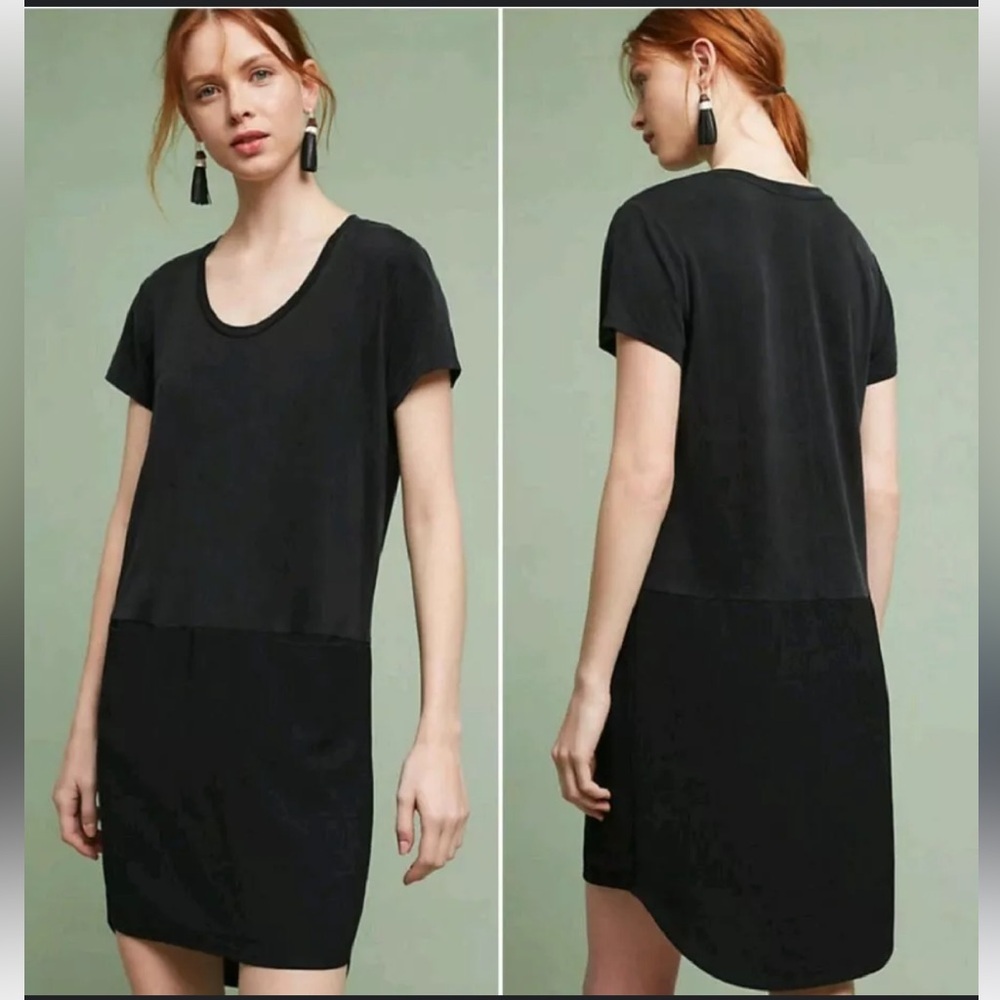 ANTHROPOLOGIE Dolan Loren Dress Cupro Mixed Media Shift Knee Length Black Large